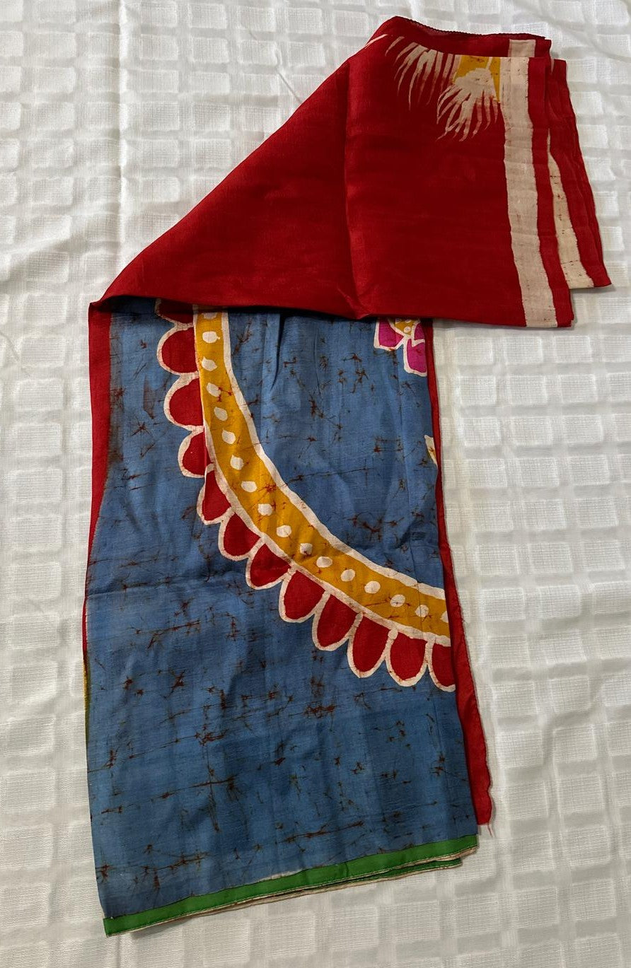 Pure Bishnupuri Silk Hand WaxBatik Sarees - Red
