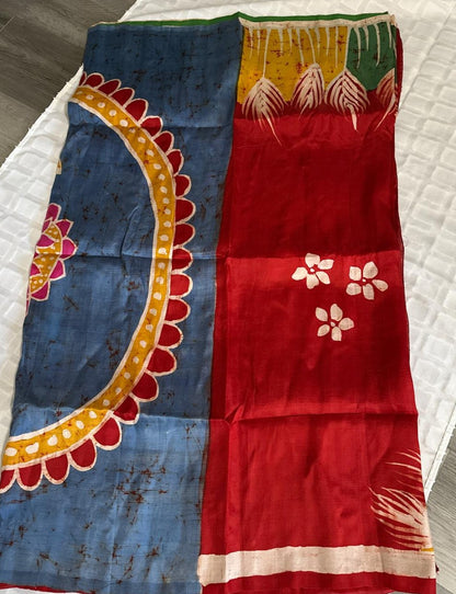 Pure Bishnupuri Silk Hand WaxBatik Sarees - Red