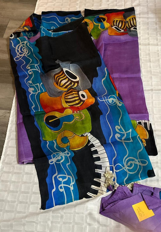 Pure Bishnupuri Silk Hand WaxBatik Sarees - Purple Blue