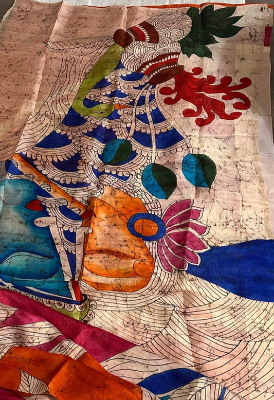 Pure Bishnupuri Silk Hand WaxBatik Sarees - Rust