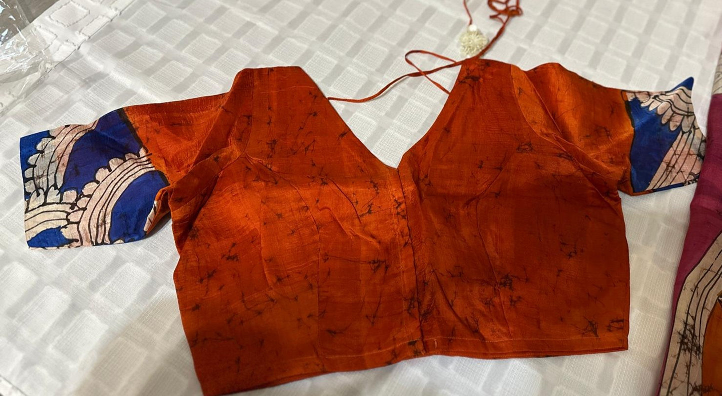 Pure Bishnupuri Silk Hand WaxBatik Sarees - Rust