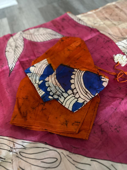 Pure Bishnupuri Silk Hand WaxBatik Sarees - Rust