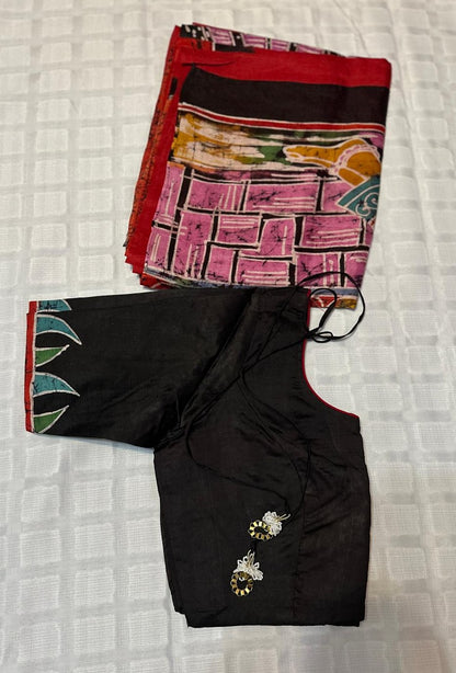 Pure Bishnupuri Silk Hand WaxBatik Sarees- Red Artistic