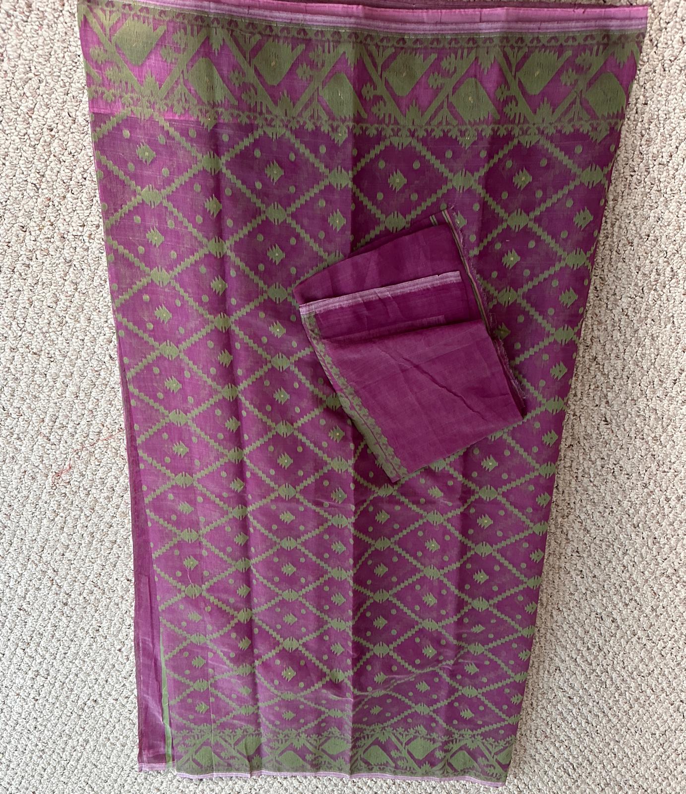 Bengal Handloom Jamdani Saree Purple and Green