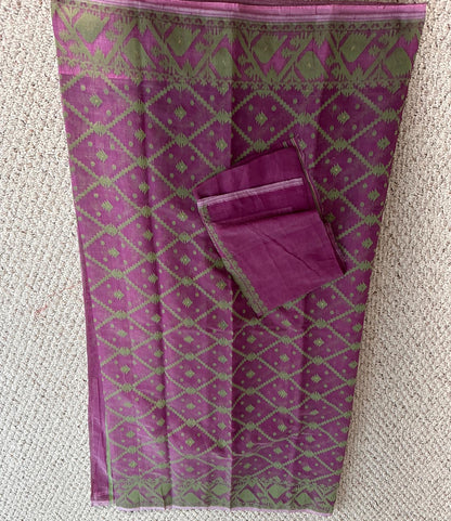 Bengal Handloom Jamdani Saree Purple and Green