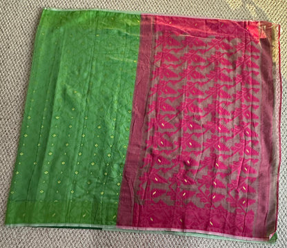 Bengal Handloom Jamdani Neon Green and Red