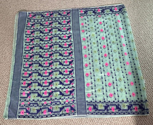 Bengal Handloom Jamdani Saree Sea Green Multi