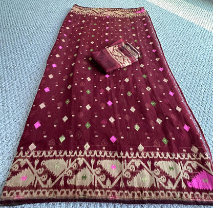 Bengal Handloom Jamdani Mehroon Multi