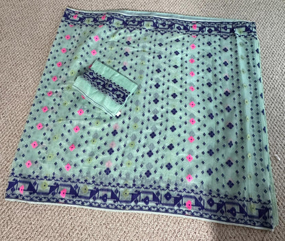 Bengal Handloom Jamdani Saree Sea Green Multi