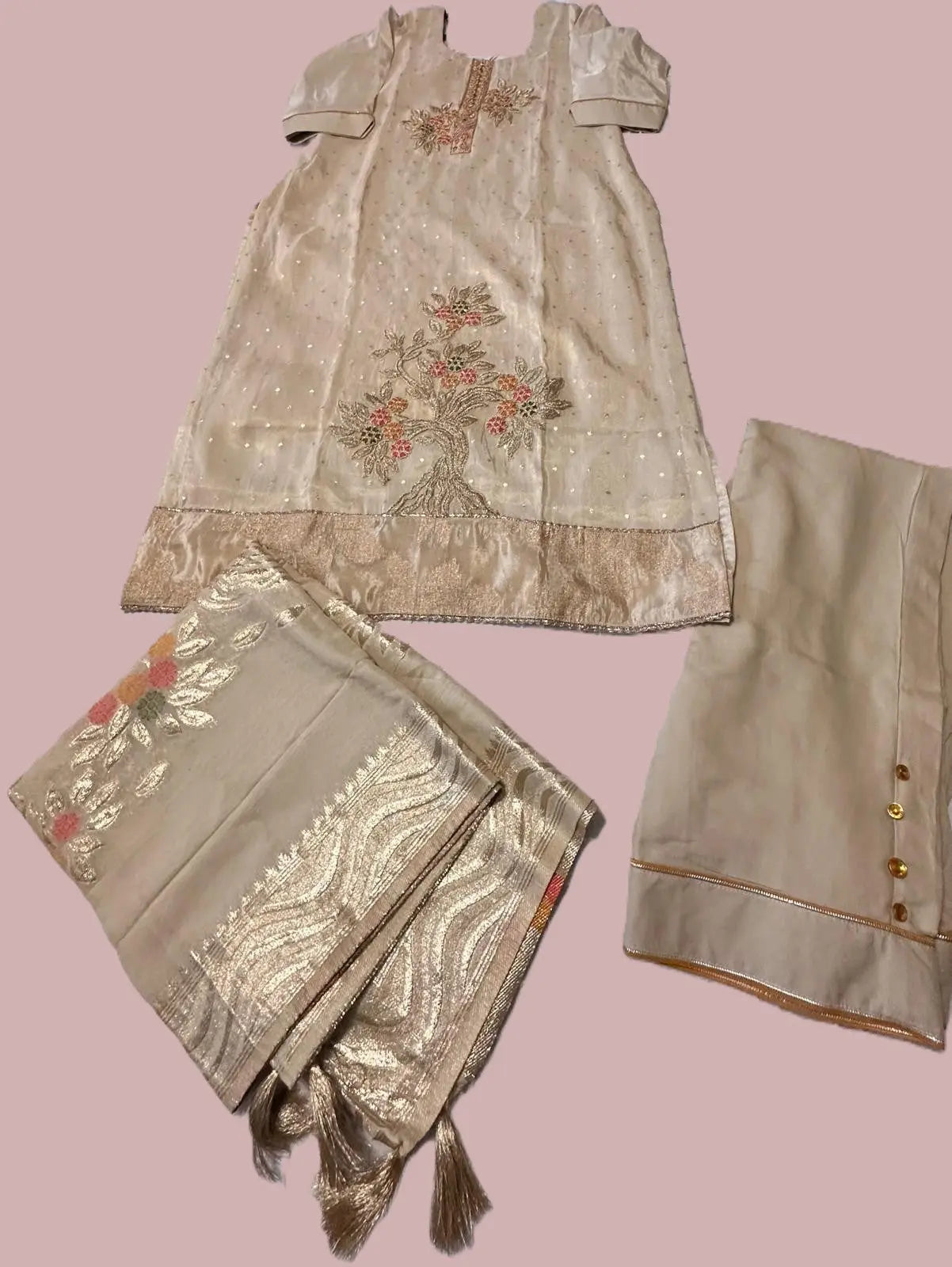 Banarsi Salwar Suit - Gold Embroidered Straight Cut with Pants Rachna Suits