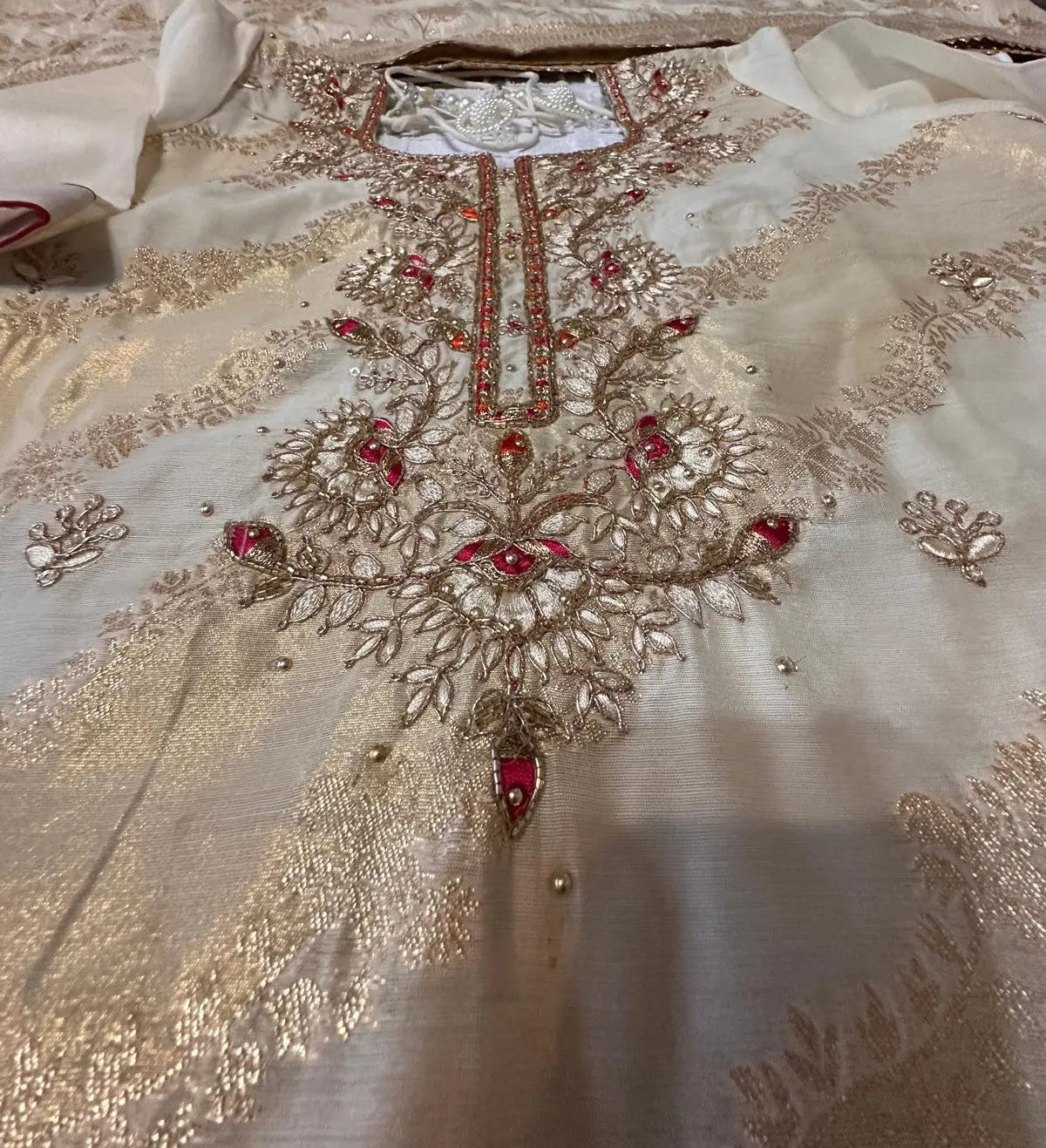 Banarsi Salwar Suit - Gold Embroidered Straight Cut with Pants Rachna Suits