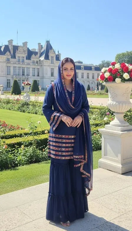 Royal Blue Georgette Sharara Suit - Pakistani Style with Lace Dupatta Maha Collection