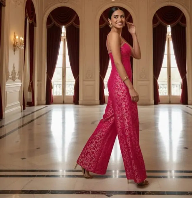 Rani Pink Brocade Jumpsuit - Custom-Stitched Indo-Western with Handwork Maha Collection