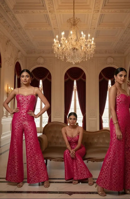 Rani Pink Brocade Jumpsuit - Custom-Stitched Indo-Western with Handwork Maha Collection