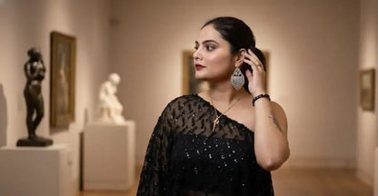 Black Off-Shoulder Palazzo Set - Custom-Stitched with Heavy Handwork Maha Collection