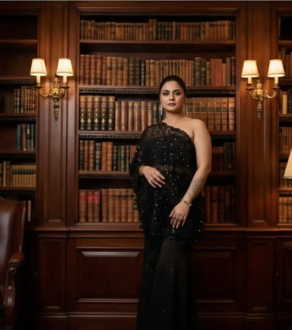 Black Off-Shoulder Palazzo Set - Custom-Stitched with Heavy Handwork Maha Collection