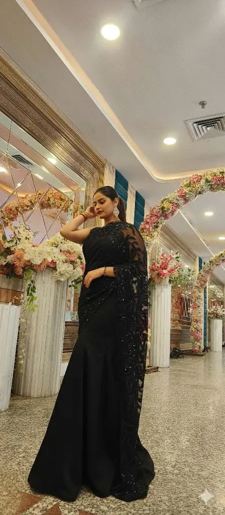 Black Saree-Lehenga Hybrid - Custom-Stitched 2-in-1 Fish Cut Design Maha Collection