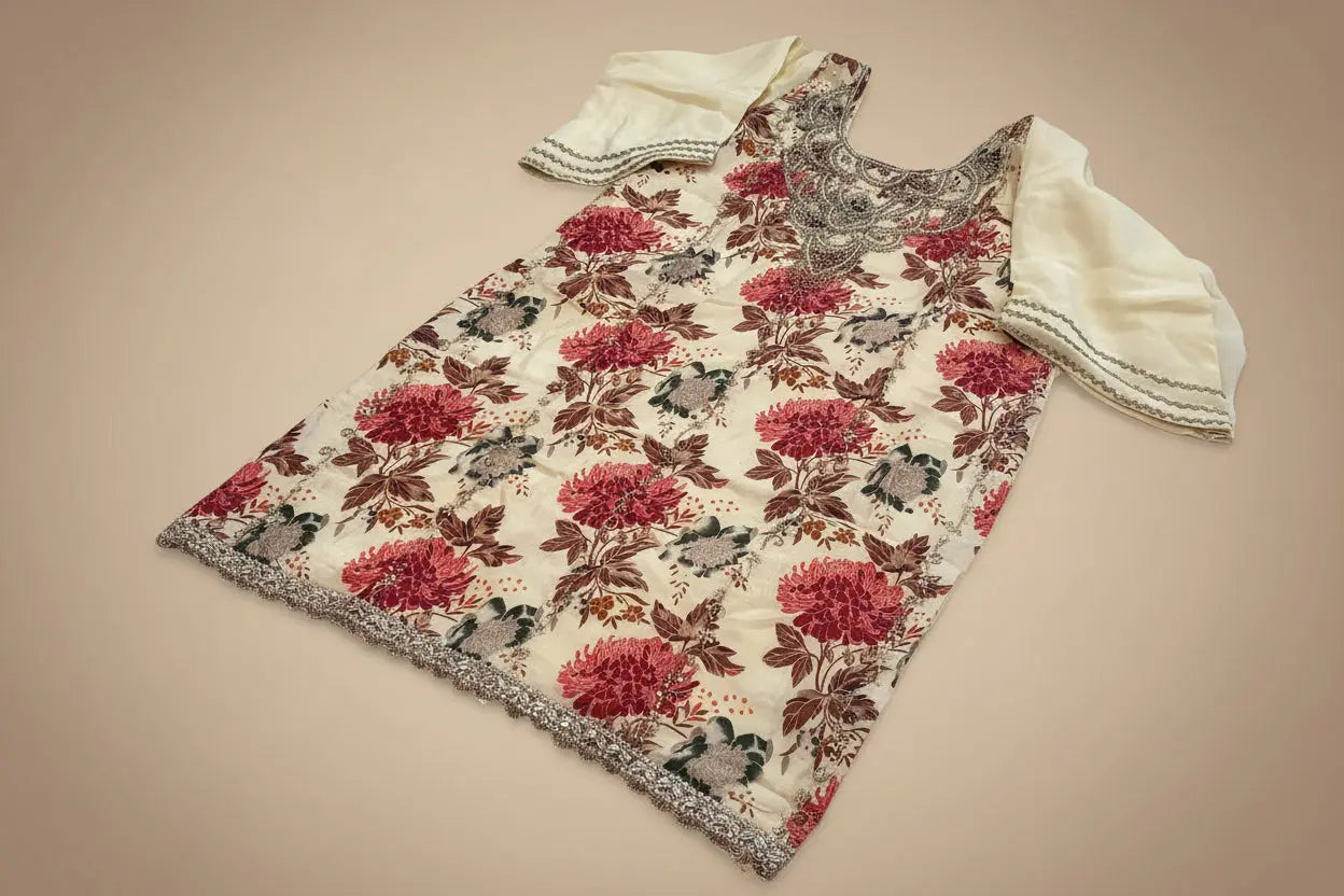 Lime Floral Crepe Dhoti Salwar with Cutdana, Pearl & Rhinestone Work Rachna Suits
