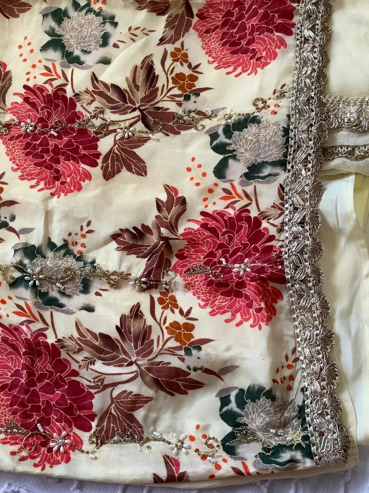 Lime Floral Crepe Dhoti Salwar with Cutdana, Pearl & Rhinestone Work Rachna Suits
