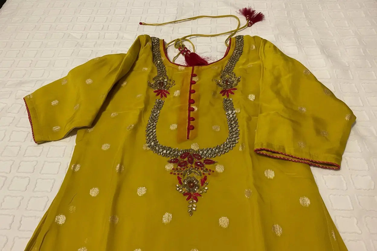Mustard & Magenta Mirror Work Kurti with Gota Pati Dupatta Rachna Suits