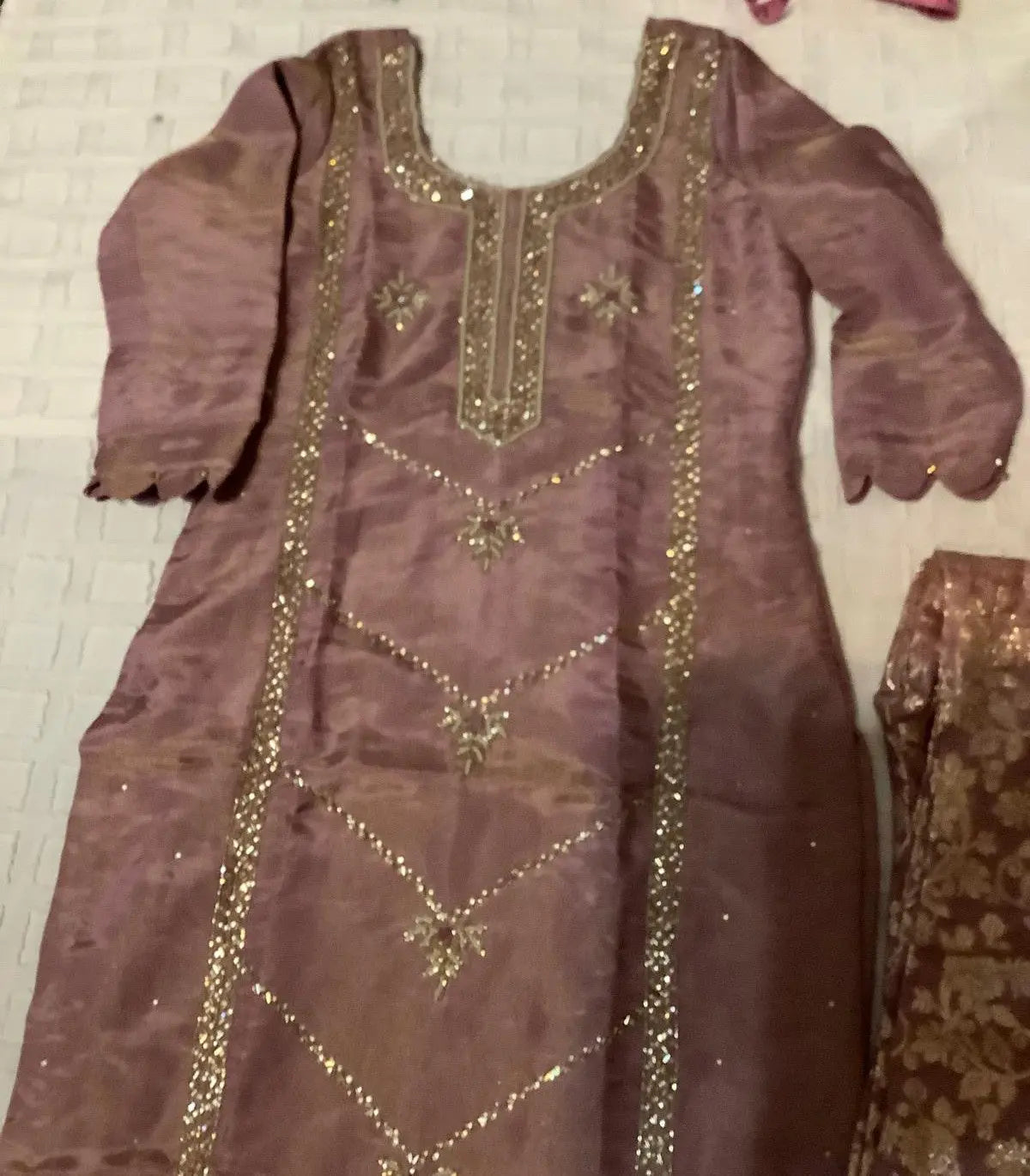 Shimmer Palazzo Suit - Pearl, Cutdana & Dabka Embroidered with Bell Bottom Pants Rachna Suits
