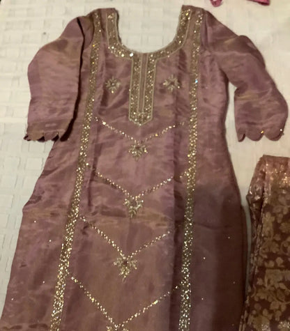 Shimmer Palazzo Suit - Pearl, Cutdana & Dabka Embroidered with Bell Bottom Pants Rachna Suits