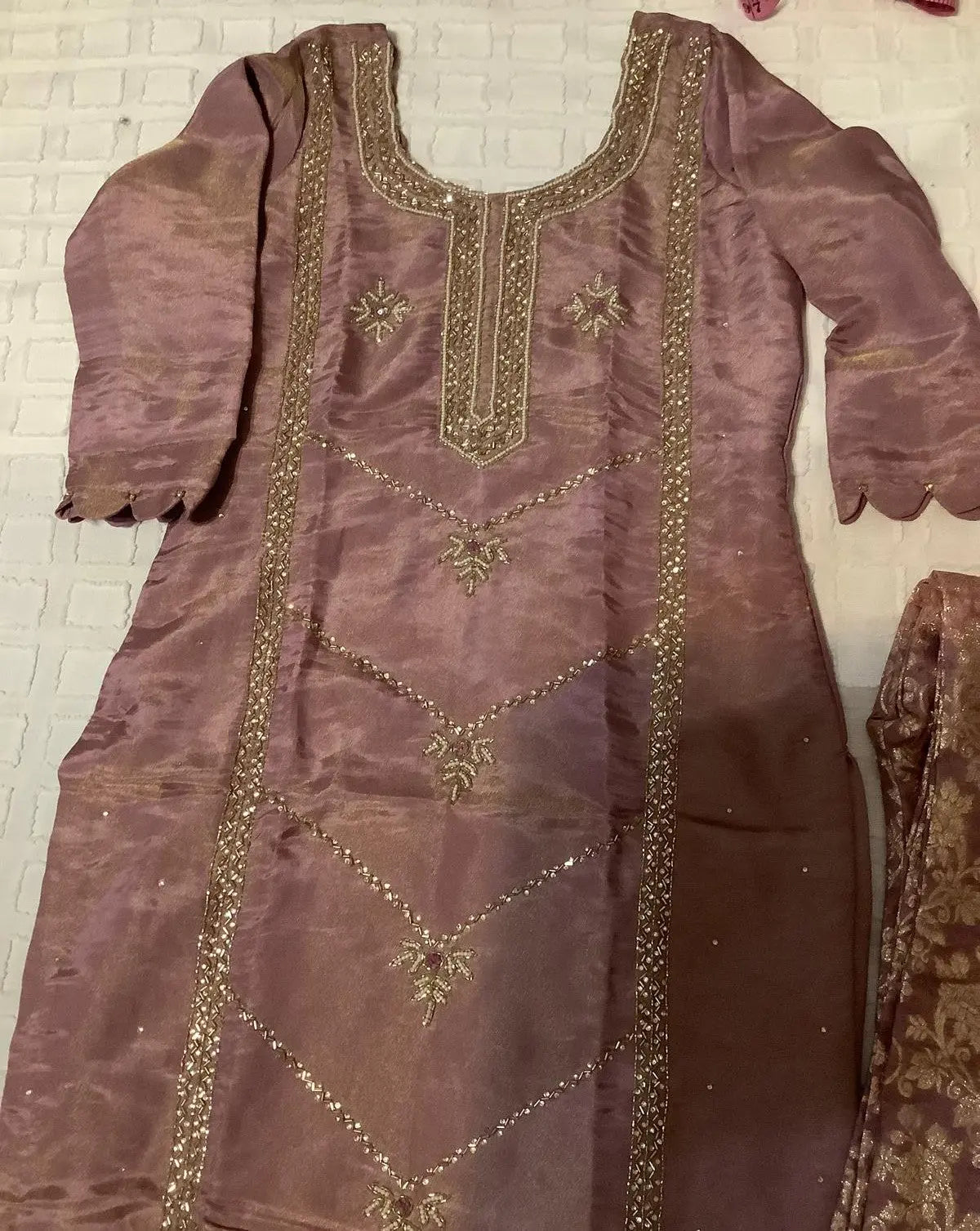 Shimmer Palazzo Suit - Pearl, Cutdana & Dabka Embroidered with Bell Bottom Pants Rachna Suits