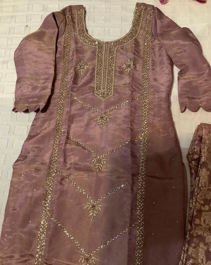 Shimmer Palazzo Suit - Pearl, Cutdana & Dabka Embroidered with Bell Bottom Pants Rachna Suits