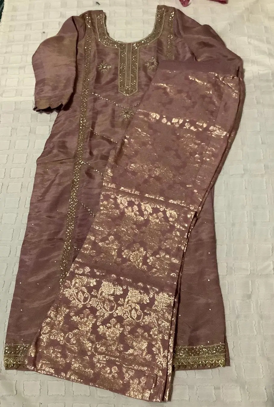Shimmer Palazzo Suit - Pearl, Cutdana & Dabka Embroidered with Bell Bottom Pants Rachna Suits
