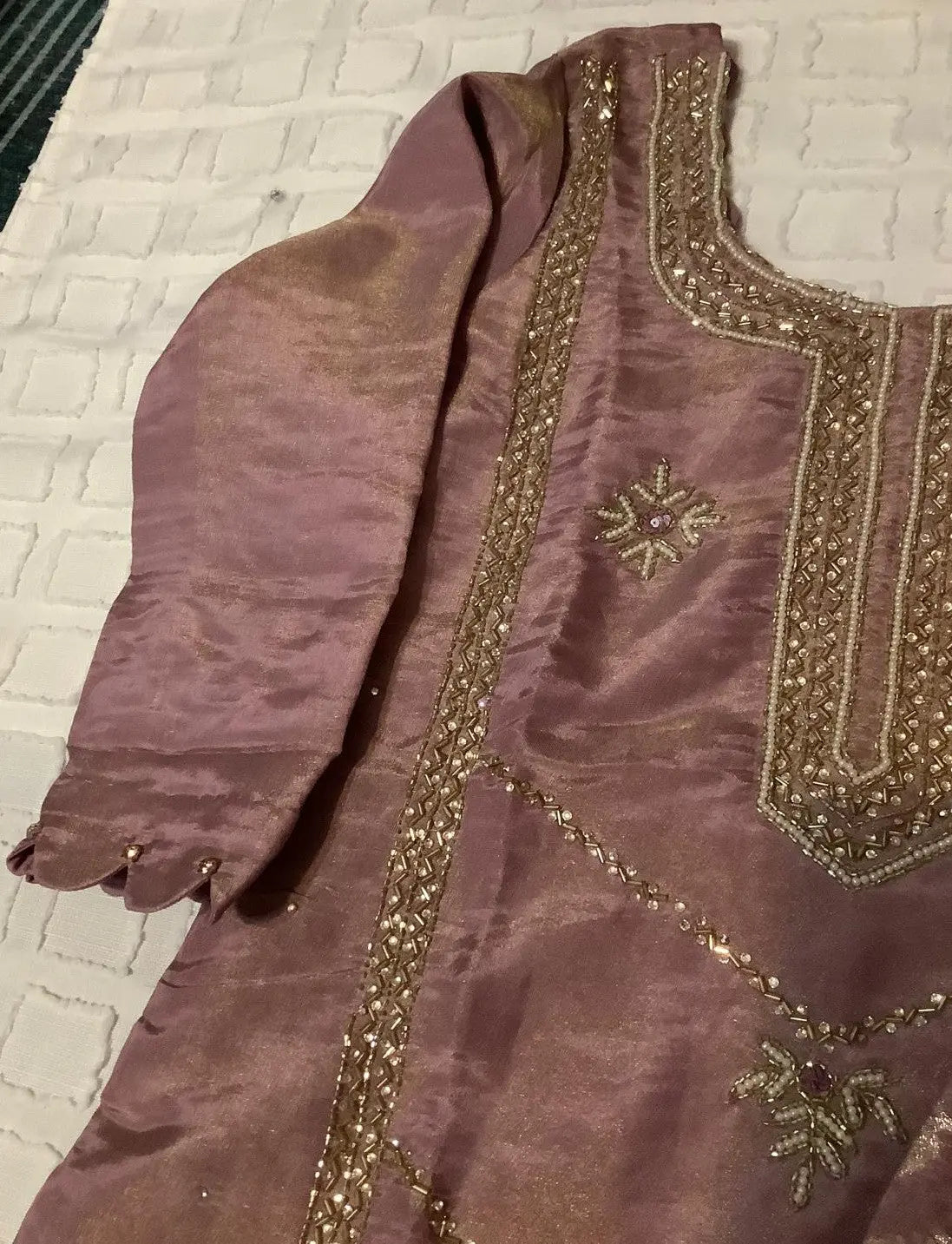 Shimmer Palazzo Suit - Pearl, Cutdana & Dabka Embroidered with Bell Bottom Pants Rachna Suits