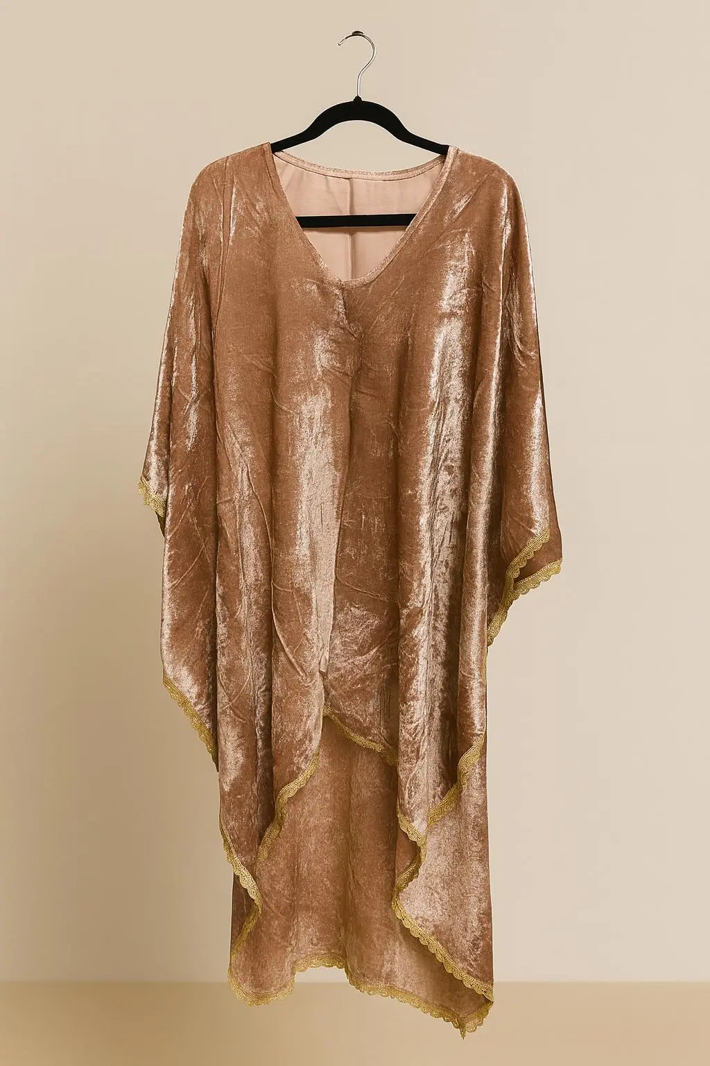 Rose Pink Velvet Kaftan - Handcrafted Lace Ethnic Wear Maha Collection