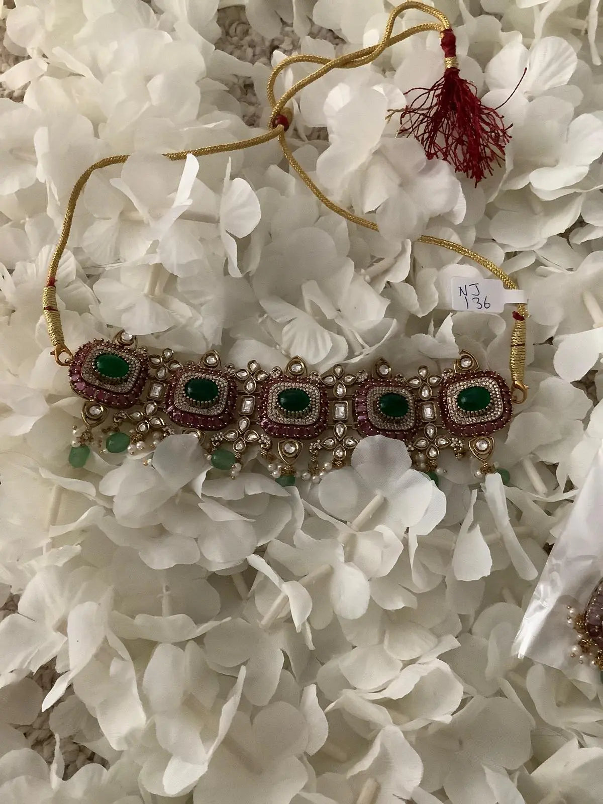Rani Premium Moissanite Choker – Mint, Ruby & Pearl Gold Plated Nikhar Jewelry