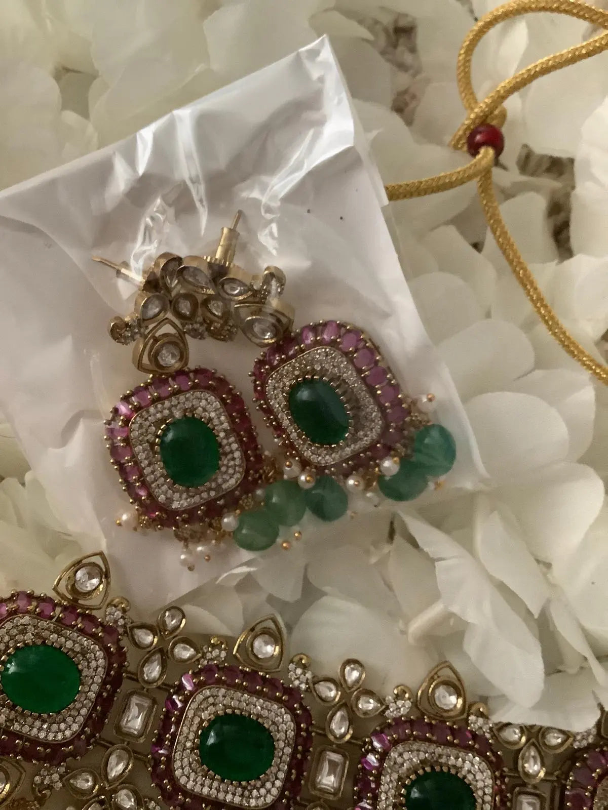 Rani Premium Moissanite Choker – Mint, Ruby & Pearl Gold Plated Nikhar Jewelry