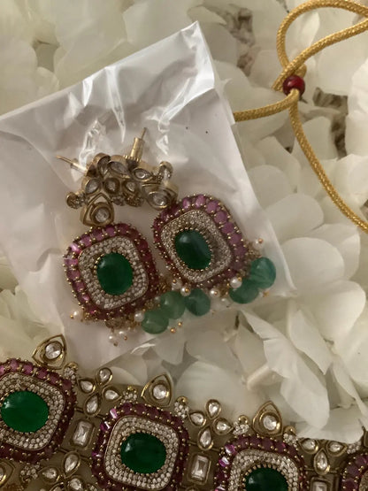 Rani Premium Moissanite Choker – Mint, Ruby & Pearl Gold Plated Nikhar Jewelry