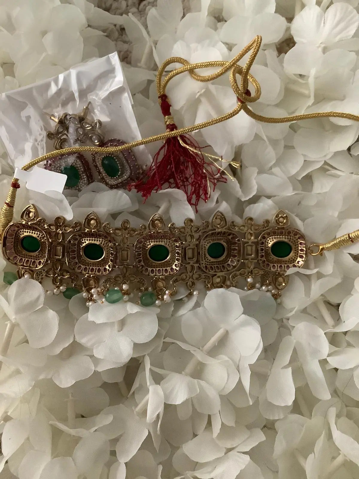 Rani Premium Moissanite Choker – Mint, Ruby & Pearl Gold Plated Nikhar Jewelry