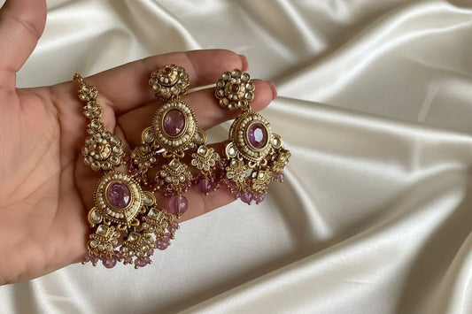 Razi Lavender Pearl Kundan Luxe Choker Set with Earrings & Maang Tikka Nikhar Jewelry