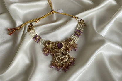 Razi Lavender Pearl Kundan Luxe Choker Set with Earrings & Maang Tikka Nikhar Jewelry
