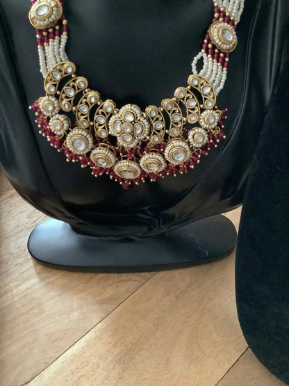 Priya Ruby Red Kundan Necklace Set with Jhumki & Maang Tikka Nikhar Jewelry