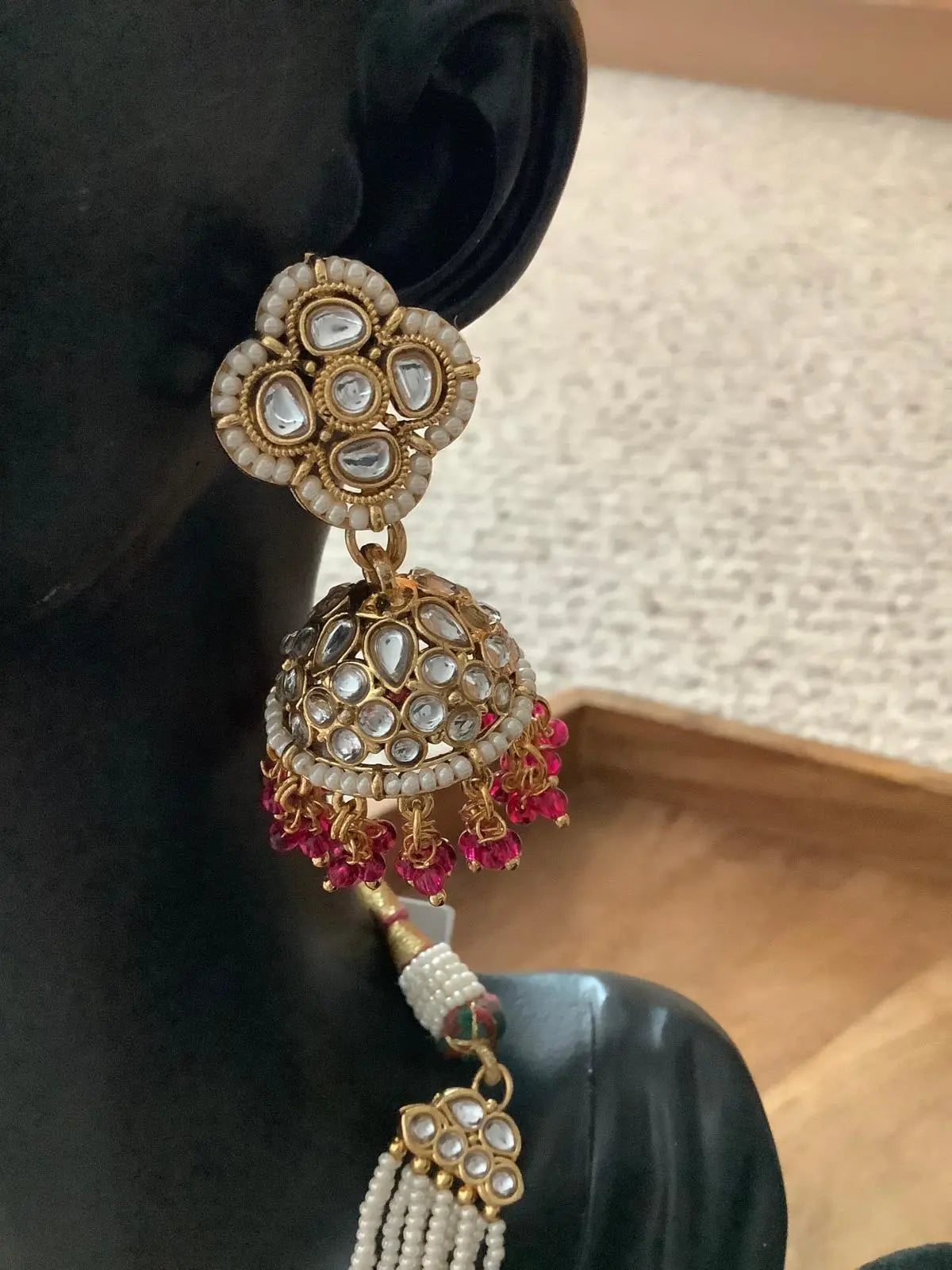 Priya Ruby Red Kundan Necklace Set with Jhumki & Maang Tikka Nikhar Jewelry