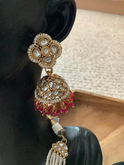 Priya Ruby Red Kundan Necklace Set with Jhumki & Maang Tikka Nikhar Jewelry