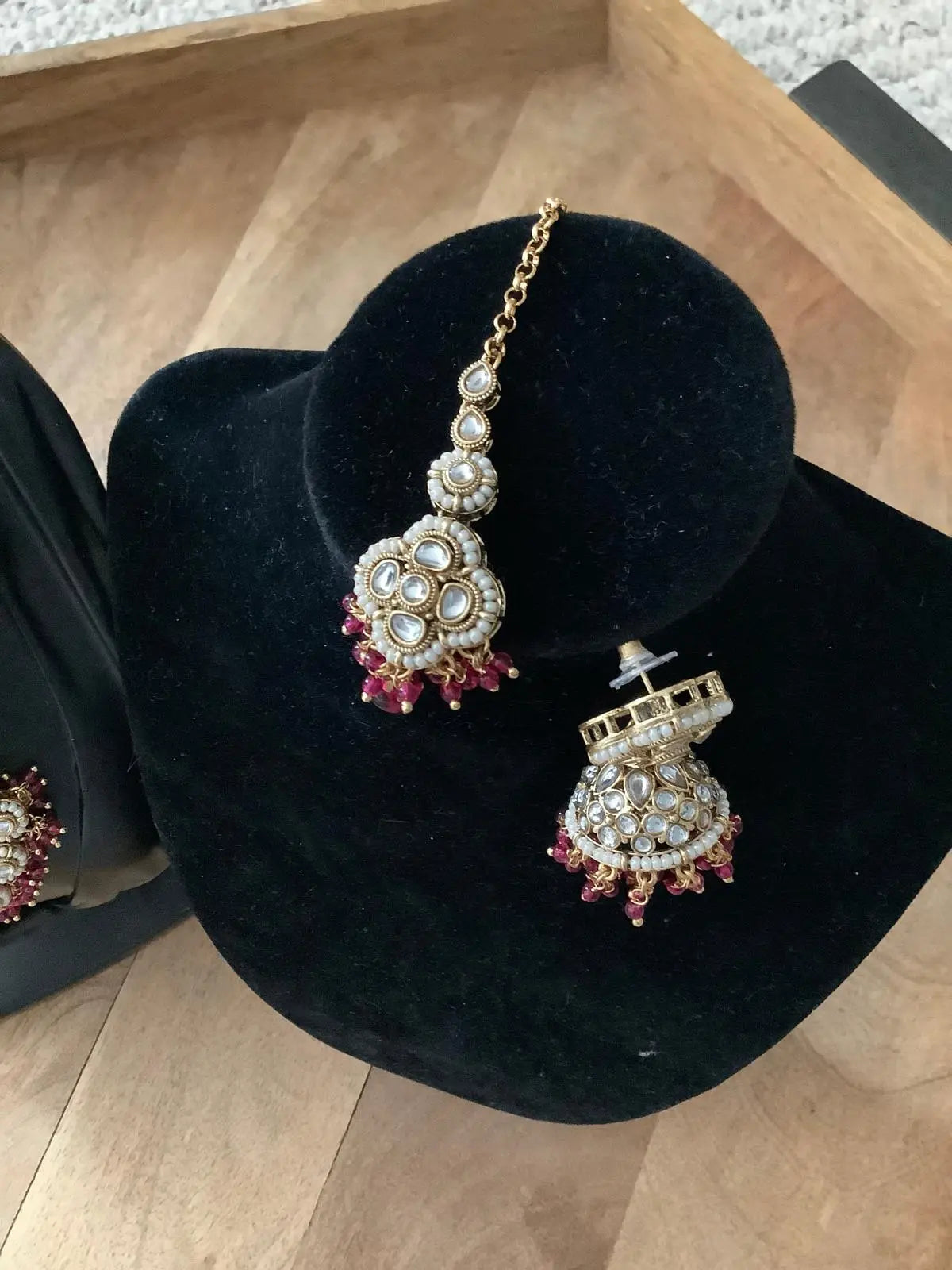Priya Ruby Red Kundan Necklace Set with Jhumki & Maang Tikka Nikhar Jewelry
