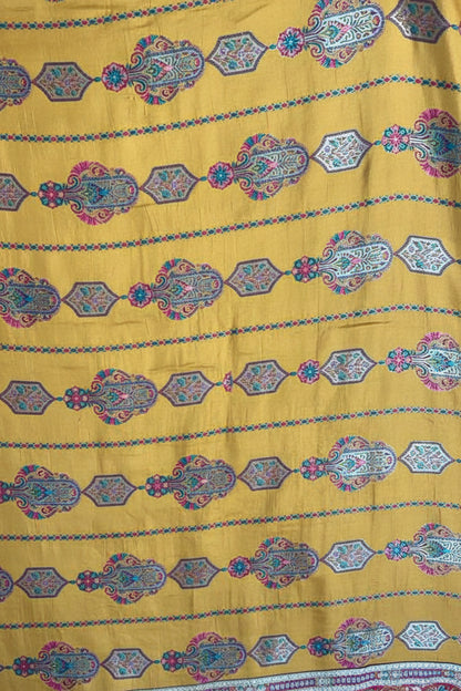 Mustard Chinon Silk Saree with Fully Stitched Heavy Embroidered Blouse Ajmera