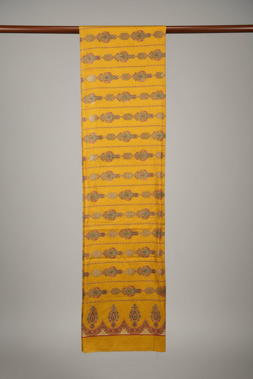 Mustard Chinon Silk Saree with Fully Stitched Heavy Embroidered Blouse 