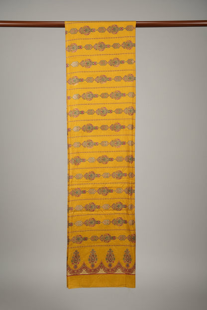 Mustard Chinon Silk Saree with Fully Stitched Heavy Embroidered Blouse 
