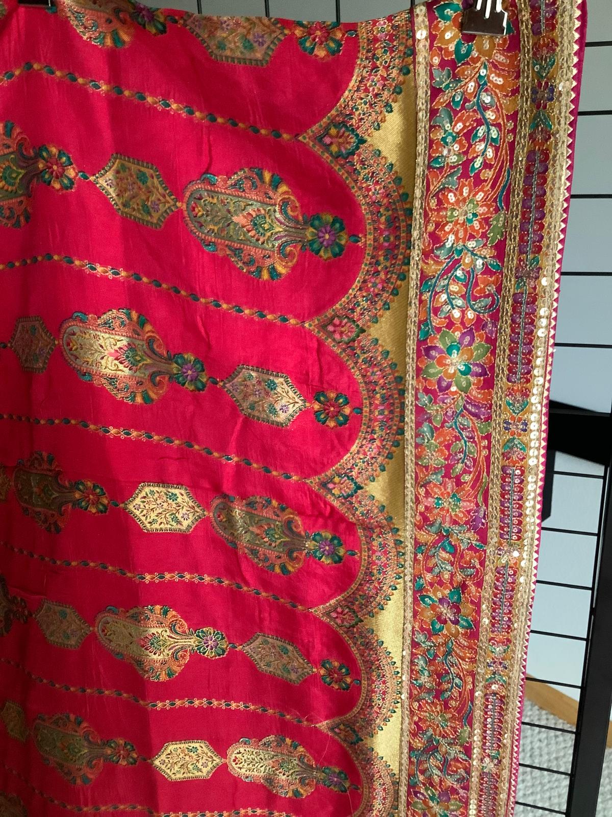 Rani Chinon Silk Saree with Fully Stitched Heavy Embroidered Blouse Ajmera