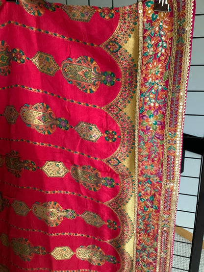 Rani Chinon Silk Saree with Fully Stitched Heavy Embroidered Blouse Ajmera