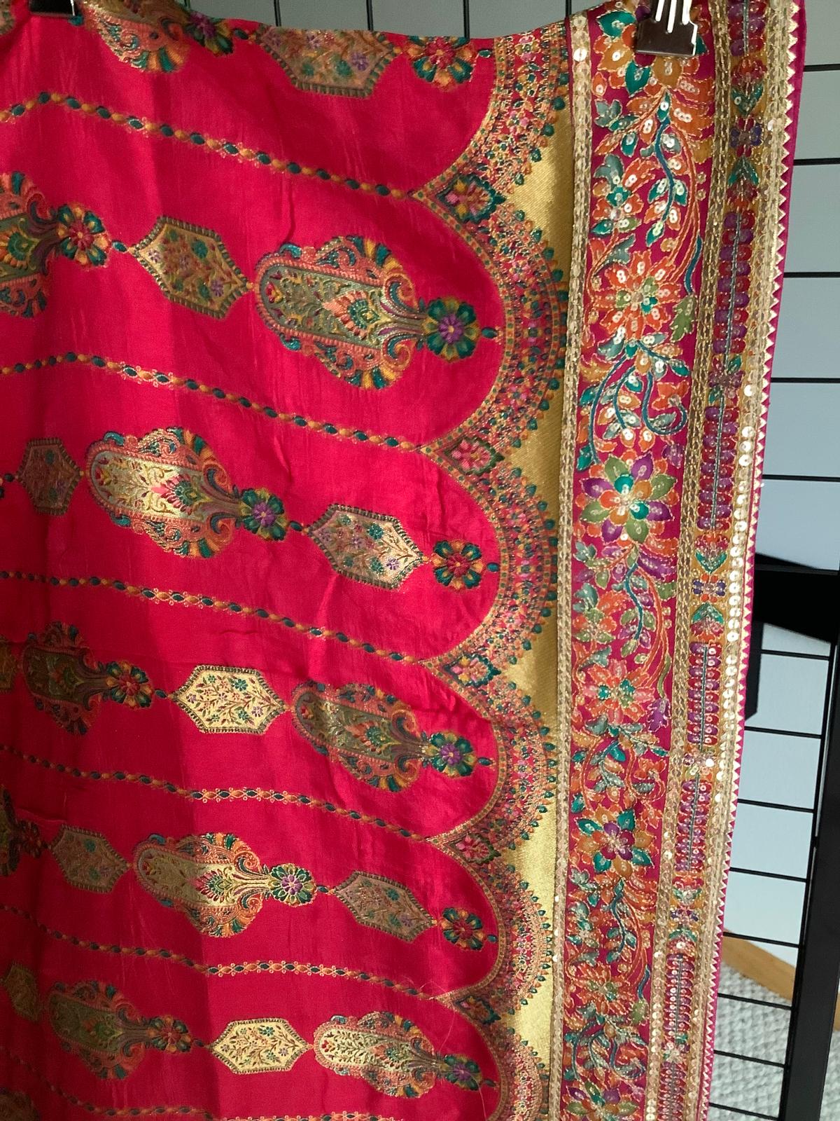 Rani Chinon Silk Saree with Fully Stitched Heavy Embroidered Blouse Ajmera