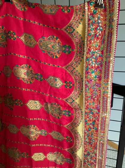 Rani Chinon Silk Saree with Fully Stitched Heavy Embroidered Blouse Ajmera