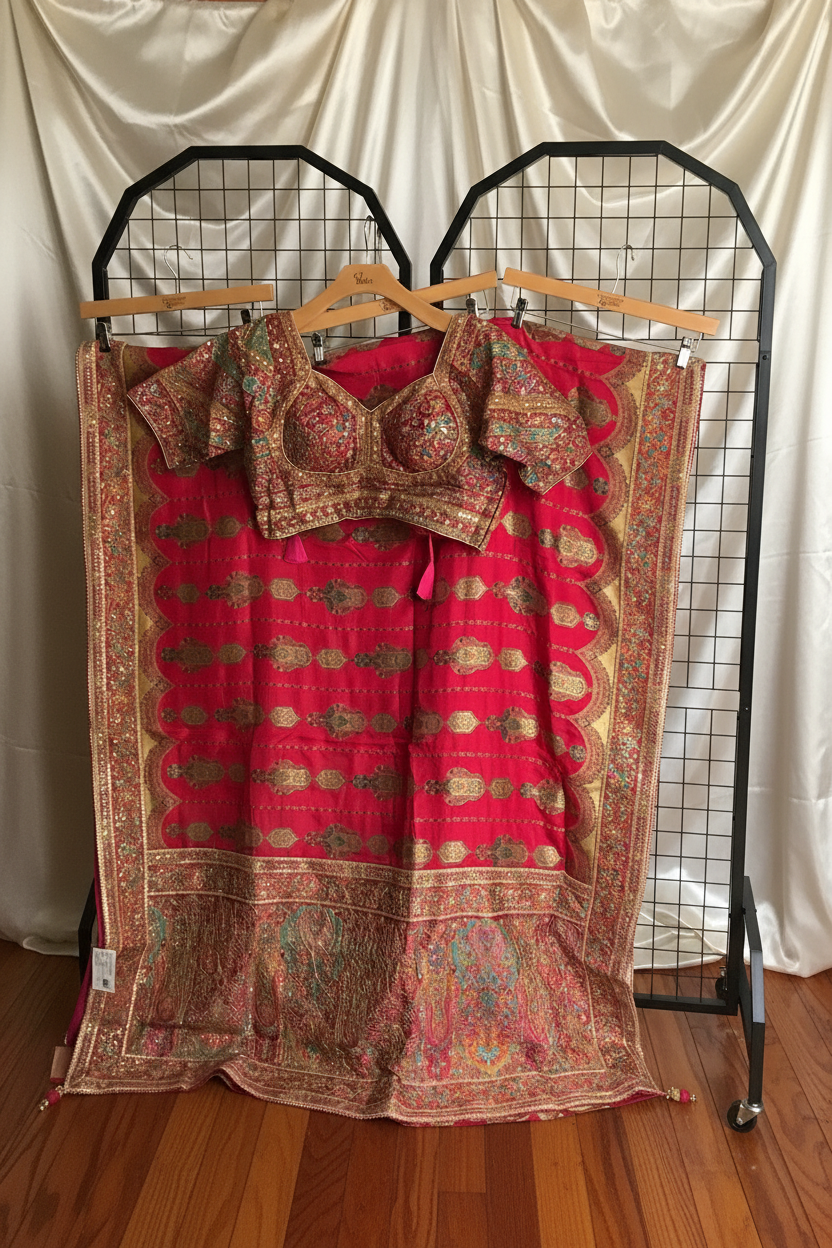 Rani Chinon Silk Saree with Fully Stitched Heavy Embroidered Blouse Ajmera