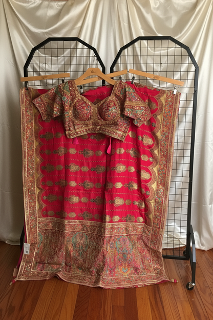 Rani Chinon Silk Saree with Fully Stitched Heavy Embroidered Blouse Ajmera